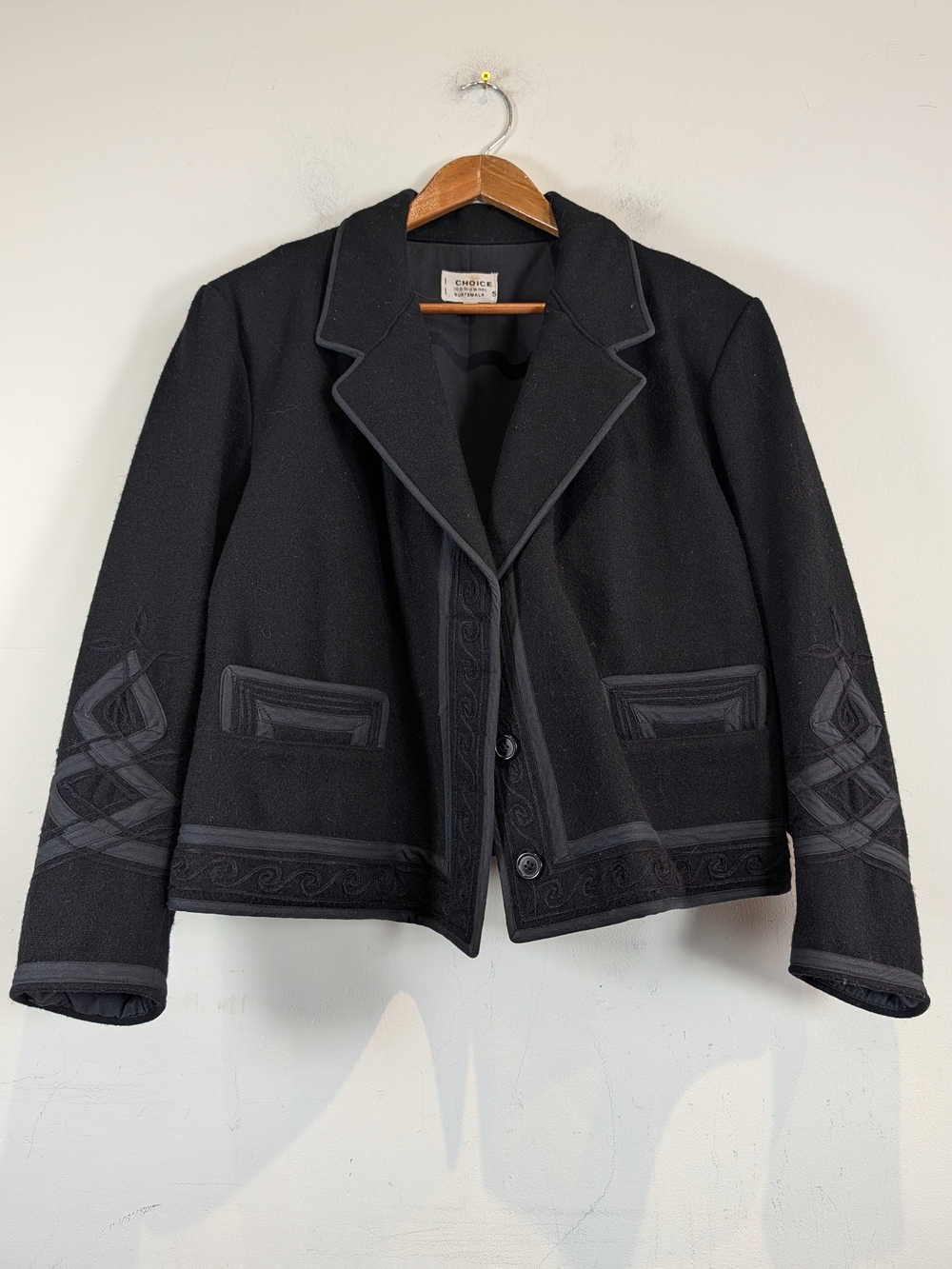 CHOICE Black Embroidered Wool Blazer, Size M